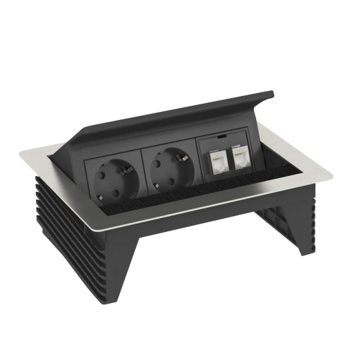 Deskbox, oscilante para montagem embutida em mesa 210x167x68 Aço inoxidável, livre de ferrugem A2 1.4301