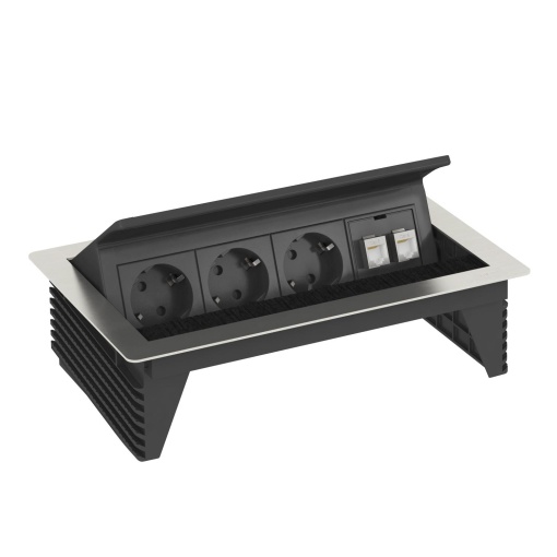 Deskbox, oscilante para montagem embutida em mesa 260x167x68 Aço inoxidável, livre de ferrugem A2 1.4301