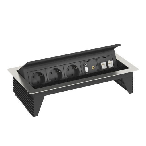Deskbox, oscilante para montagem embutida em mesa 310x167x68 Aço inoxidável, livre de ferrugem A2 1.4301