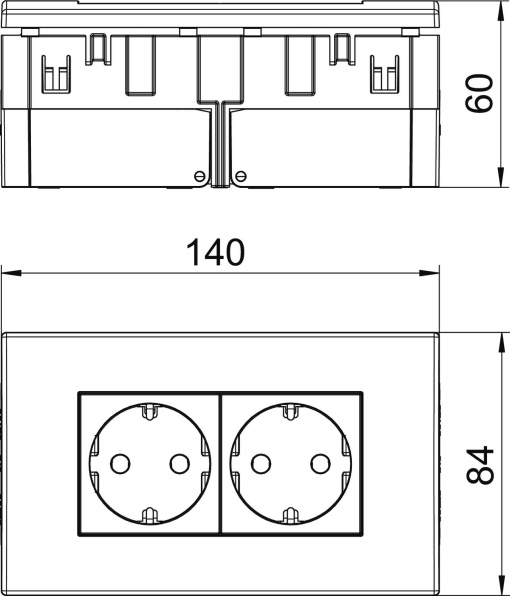 Unidade de tomadas Modul 45, duplo 84x140x59mm Policarbonato branco puro RAL 9010