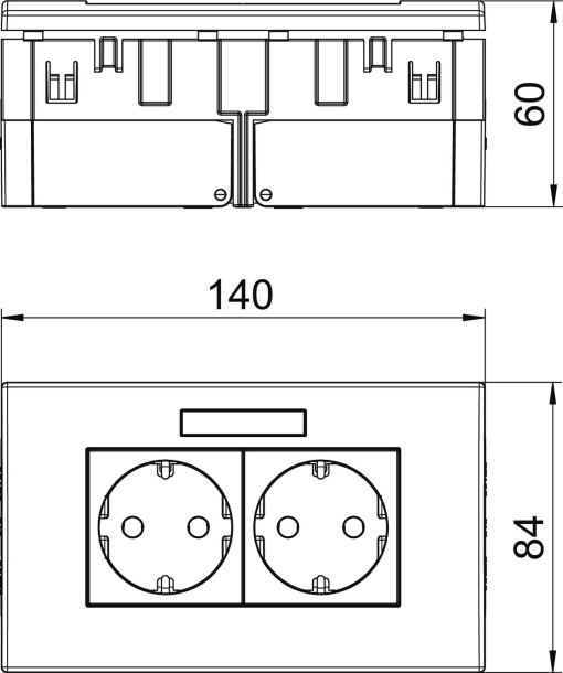 Unidade de tomadas Modul 45, duplo 84x140x59mm Policarbonato branco puro RAL 9010