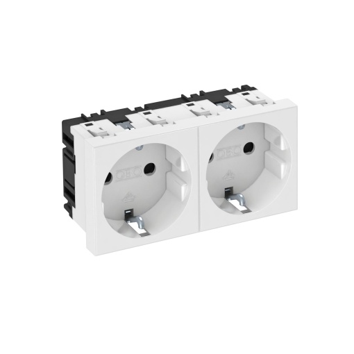 Tomada 0, dupla Alvéolos protegidos 250V, 1016A Policarbonato branco puro RAL 9010