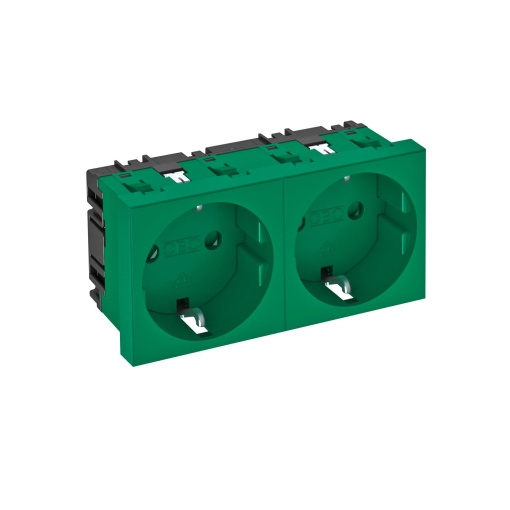 Tomada 0, dupla Alvéolos protegidos 250V, 1016A Policarbonato verde menta RAL 6029