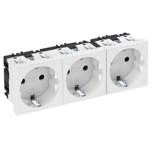 Tomada 0, tripla Alvéolos protegidos 250V, 1016A Policarbonato branco puro RAL 9010