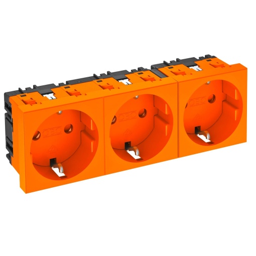 Tomada 0, tripla Alvéolos protegidos 250V, 1016A Policarbonato cor de laranja RAL 2004