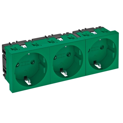 Tomada 0, tripla Alvéolos protegidos 250V, 1016A Policarbonato verde menta RAL 6029