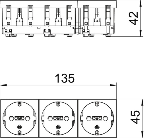 Tomada 0, tripla Alvéolos protegidos 250V, 1016A Policarbonato vermelho RAL 3001