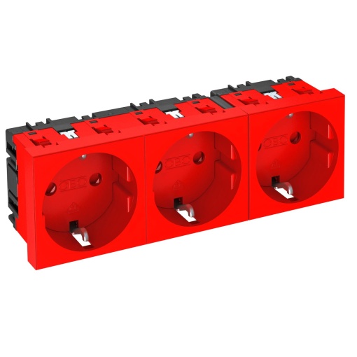 Tomada 0, tripla Alvéolos protegidos 250V, 1016A Policarbonato vermelho RAL 3001