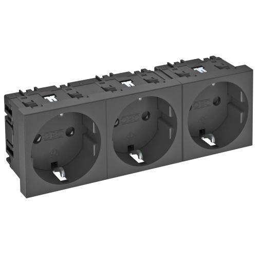 Tomada 0, tripla Alvéolos protegidos 250V, 1016A Policarbonato cinzento antracite RAL 7021