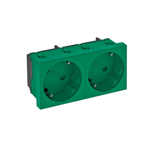 Tomada 33, dupla Alvéolos protegidos 250V, 1016A Policarbonato verde menta RAL 6029