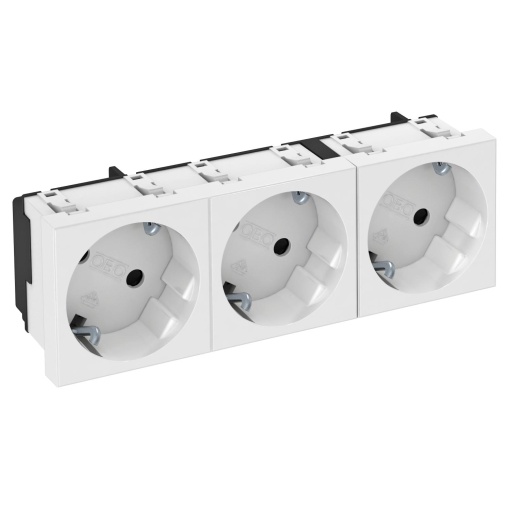 Tomada 33, tripla Alvéolos protegidos 250V, 1016A Policarbonato branco puro RAL 9010