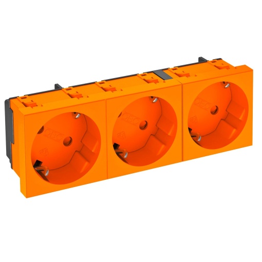 Tomada 33, tripla Alvéolos protegidos 250V, 1016A Policarbonato cor de laranja RAL 2004