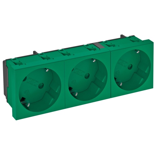 Tomada 33, tripla Alvéolos protegidos 250V, 1016A Policarbonato verde menta RAL 6029