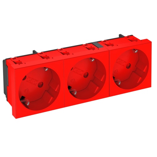 Tomada 33, tripla Alvéolos protegidos 250V, 1016A Policarbonato vermelho RAL 3001