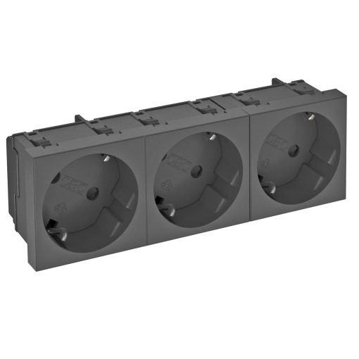 Tomada 33, tripla Alvéolos protegidos 250V, 1016A Policarbonato cinzento antracite RAL 7021