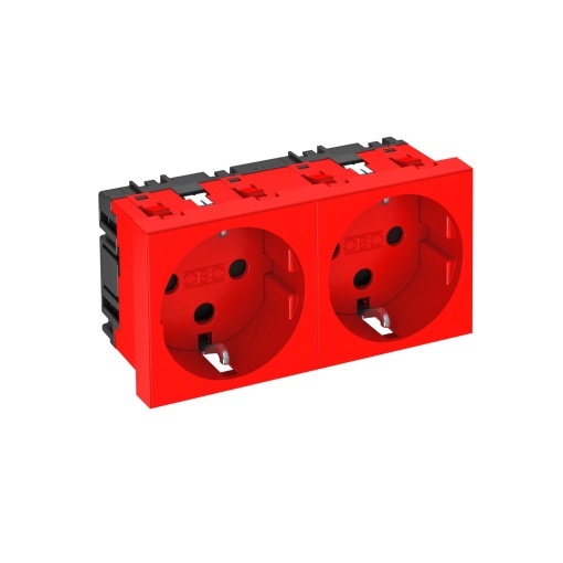 Tomada 0, dupla, encravamento Alvéolos protegidos 250V, 1016A Policarbonato vermelho RAL 3001