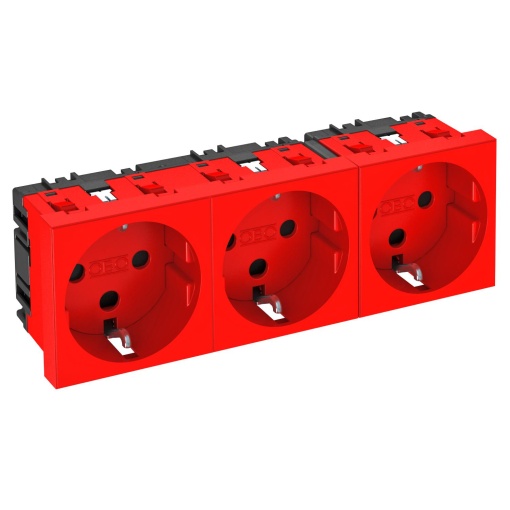 Tomada 0, tripla, encrav. Alvéolos protegidos 250V, 1016A Policarbonato vermelho RAL 3001
