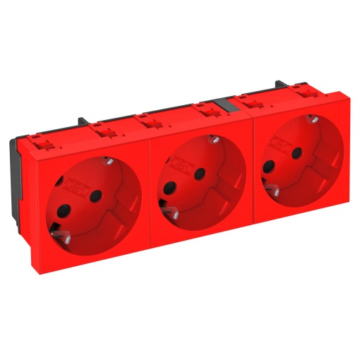 Tomada 33, tripla, encrav. Alvéolos protegidos 250V, 1016A Policarbonato vermelho RAL 3001