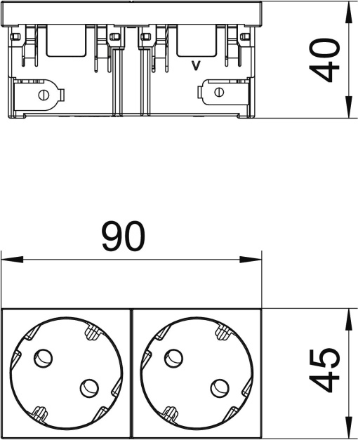 Tomada 33, dupla Alvéolos protegidos, 45connect 250V, 1016A Policarbonato branco puro RAL 9010