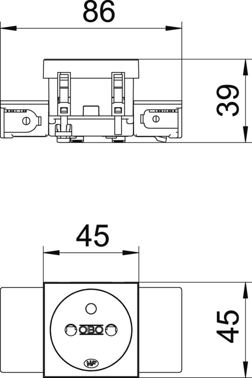 Tomada 0º, simples com pino de terra, Connect 45 250V, 1016A Policarbonato cinzento antracite RAL 7021