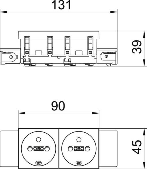 Tomada 0º, dupla com pino de terra, Connect 45 250V, 1016A Policarbonato cinzento antracite RAL 7021