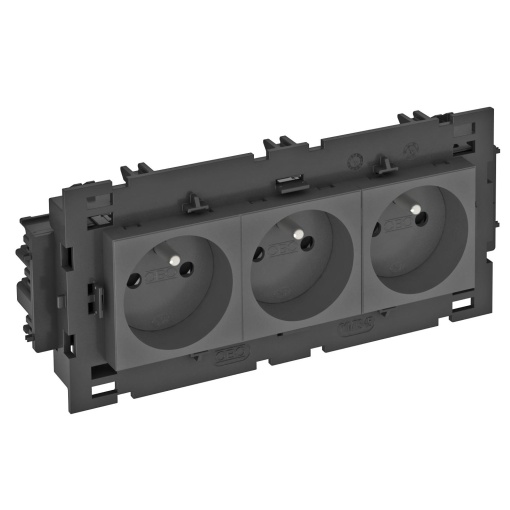 Tomada 0º, tripla com pino de terra, Connect 80 250V, 1016A Policarbonato cinzento antracite RAL 7021