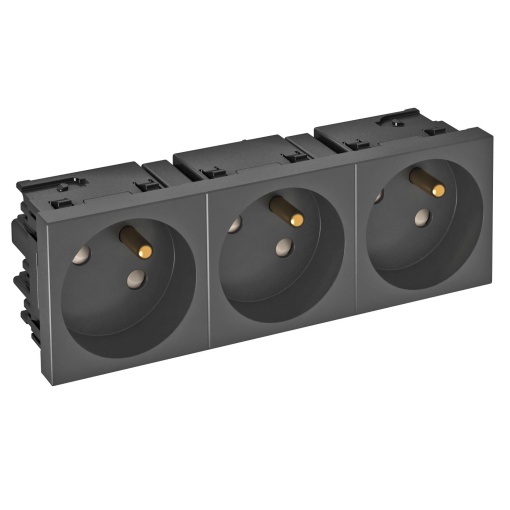 Tomada 33º, tripla com pino de terra, Connect 45 250V, 1016A Policarbonato cinzento antracite RAL 7021