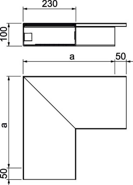 Ângulo plano 400x230x100 Policloreto de vinilo branco puro RAL 9010