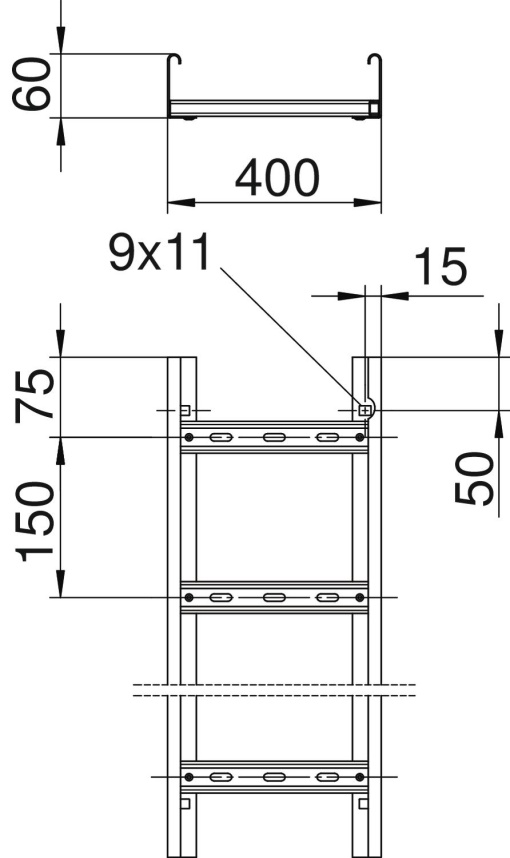 C. cabos escada manut. funções Distância entre degraus 150mm 60x400x6000 Aço galvanizado pelo método Sendzimir