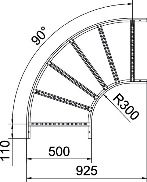 Ângulo 90 para caminhos de cabos escada 60x500 Aço inoxidável, livre de ferrugem 1.4301 A2 1.4301 brilhante, pós-tratamento aço inoxidável