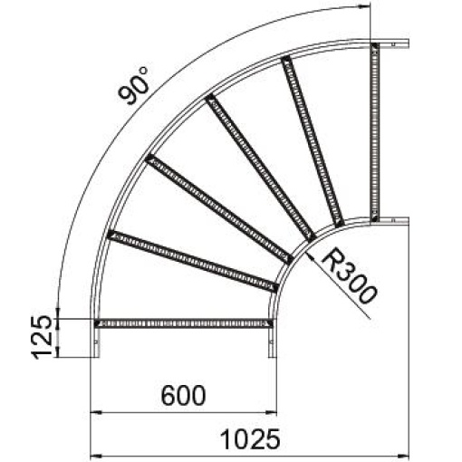 Ângulo 90 para caminhos de cabos escada 60x600 Aço inoxidável, livre de ferrugem 1.4301 A2 1.4301 brilhante, pós-tratamento aço inoxidável