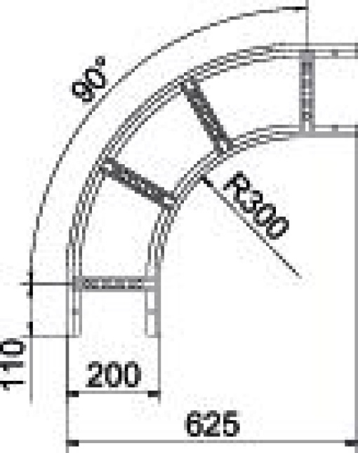 Ângulo 90 para caminhos de cabos escada 60x200 Aço inoxidável A4 1.4571 brilhante, pós-tratamento