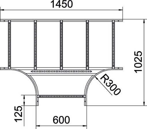 Derivação em T para caminhos de cabos escada 60x600 Aço Galvanizado por imersão a quente após maquinação zinco