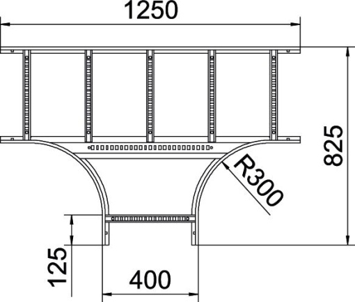 Derivação em T para caminhos de cabos escada 60x400 Aço inoxidável, livre de ferrugem A2 1.4301 brilhante, pós-tratamento aço inoxidável