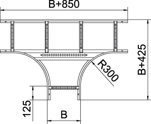 Derivação em T para caminhos de cabos escada 60x400 Aço inoxidável A4 1.4571 brilhante, pós-tratamento