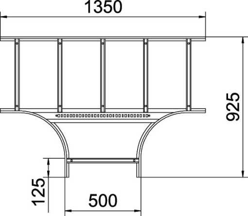 Derivação em T para caminhos de cabos escada 110x500 Aço galvanizado por imersão a quente após maquinação