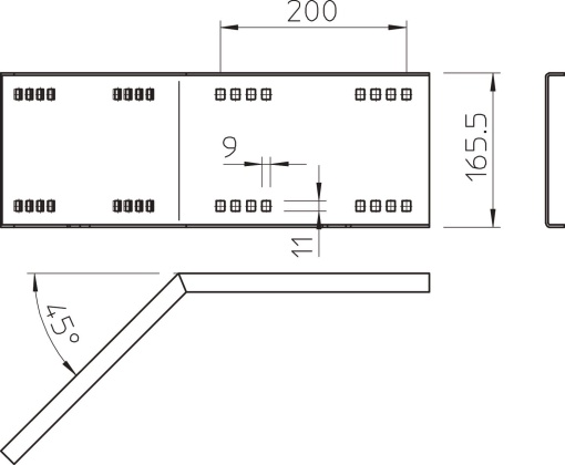 União curva 45º externa para sistema grandes vãos 160 160x500 Aço galvanizado pelo método Sendzimir