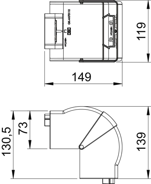 Ângulo externo variável 70x110mm Policarbonatoacrilonitrila-butadieno-estireno branco puro RAL 9010