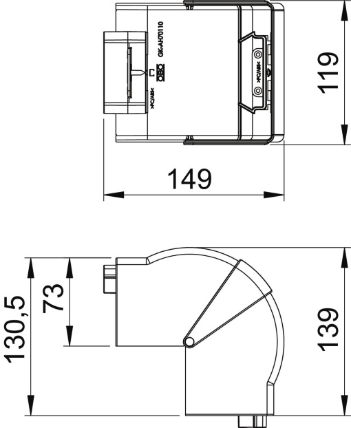 Ângulo externo variável 70x110mm Policarbonatoacrilonitrila-butadieno-estireno cinzento claro RAL 7035