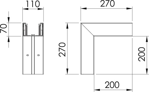 Ângulo externo 70x110mm Policloreto de vinilo branco puro RAL 9010