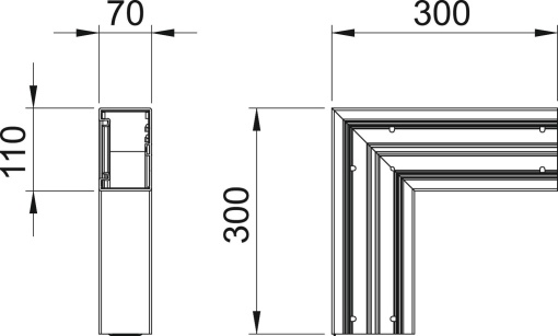 Ângulo plano 70x110mm Policloreto de vinilo cinzento claro RAL 7035