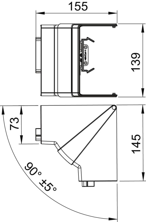Ângulo interno variável 70x130mm Policarbonatoacrilonitrila-butadieno-estireno branco puro RAL 9010