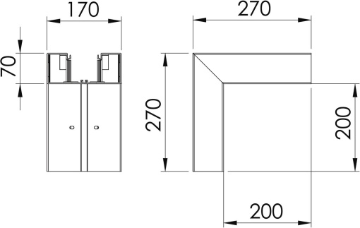 Ângulo externo 70x170mm Policloreto de vinilo cinzento claro RAL 7035