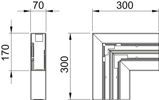Ângulo plano 70x170mm Policloreto de vinilo cinzento claro RAL 7035