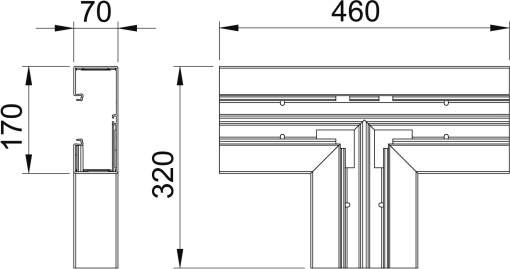 Derivação em T 70x170mm Policloreto de vinilo branco puro RAL 9010