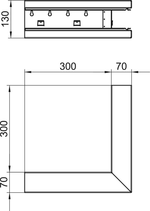 Ângulo externo simétrico 70x130x300 Aço branco puro RAL 9010