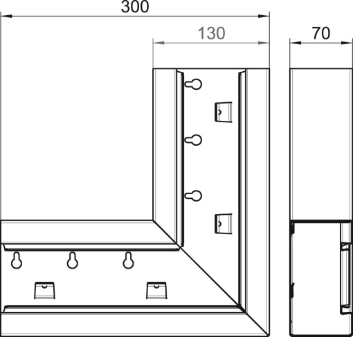 Ângulo plano simétrico 70x130x300 Aço branco puro RAL 9010