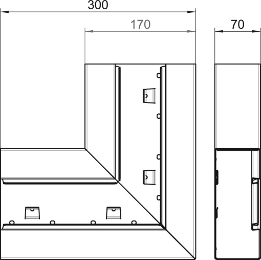 Ângulo plano simétrico 70x170x300 Aço branco puro RAL 9010