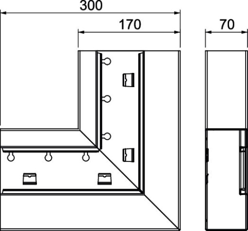 Flat angle rising asymmetrical 70x170x300 Aço branco puro RAL 9010
