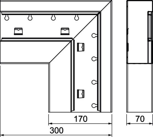 Flat angle falling asymmetrical 70x170x300 Aço branco puro RAL 9010